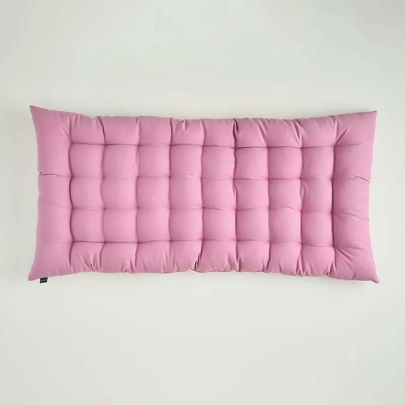 Top view of a lilac purple rectangular quilted floor cushion