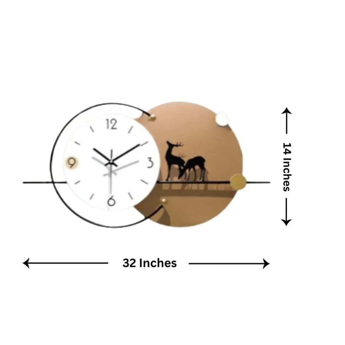 Wall clock with overlapping circles and deer motif on white background