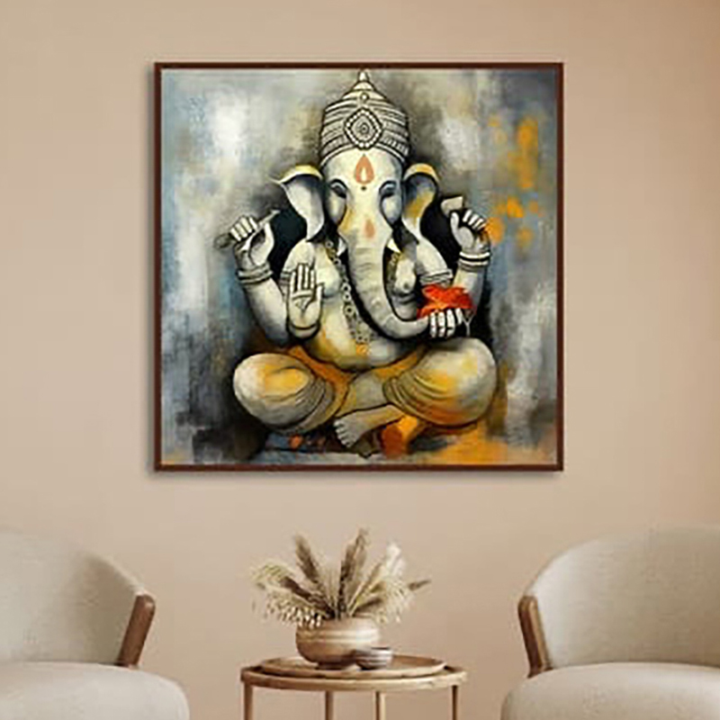 Ganesh Ji Canvas Wall Painting With Frame - Small