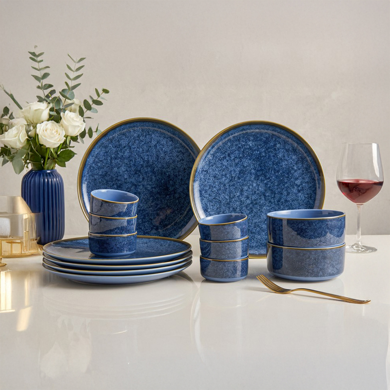 Tarangini Handmade Dinner Set (Blue/ 1 L/180 mL) - 14 Piece Set