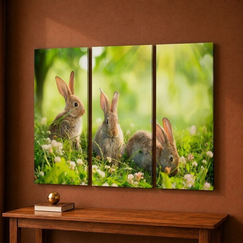 Woodland Rabbit Family Canvas Wall Painting