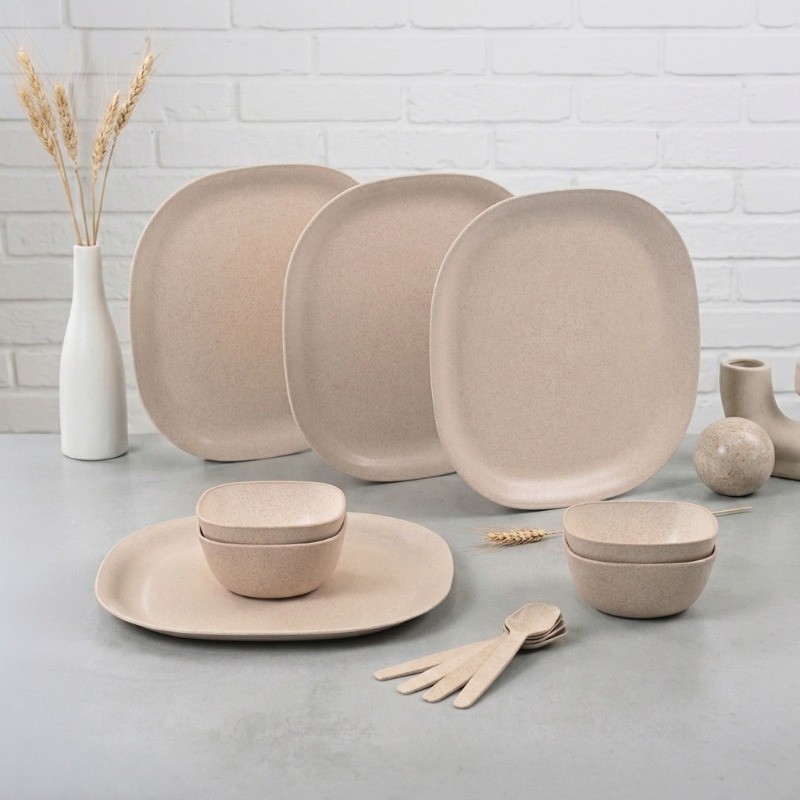 Everyday Elegance Rice Husk Beige Dinner Set - Twelve Piece Set