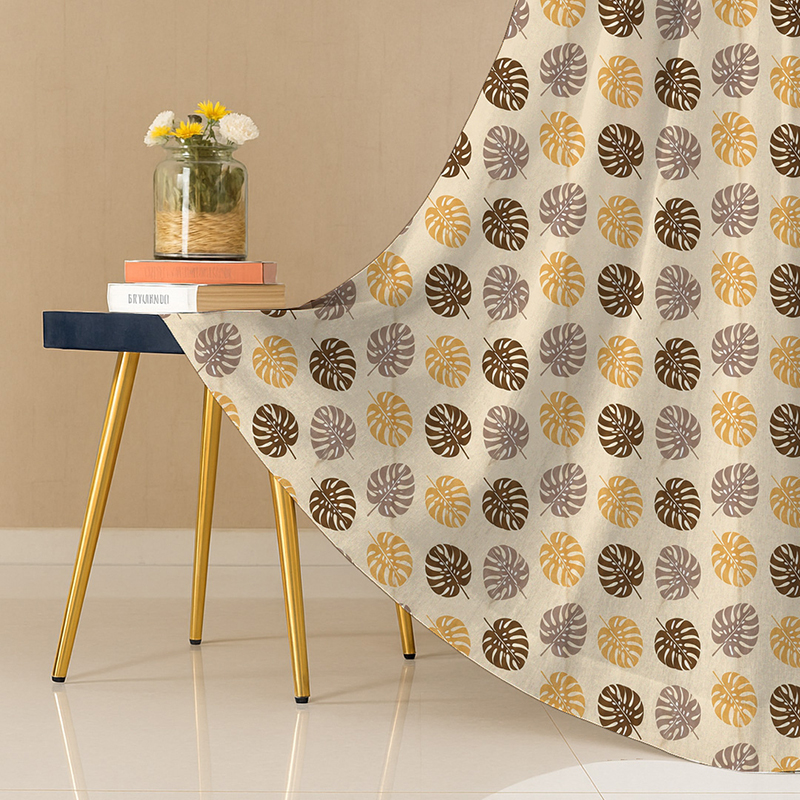 Monstera Vibe Cotton Curtain - Beige - Door - 7 Feet