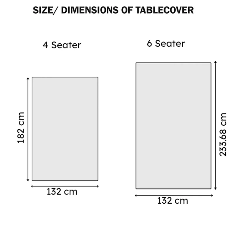Simple size illustration comparing the rectangular 4 Seater and 6 Seater table covers.