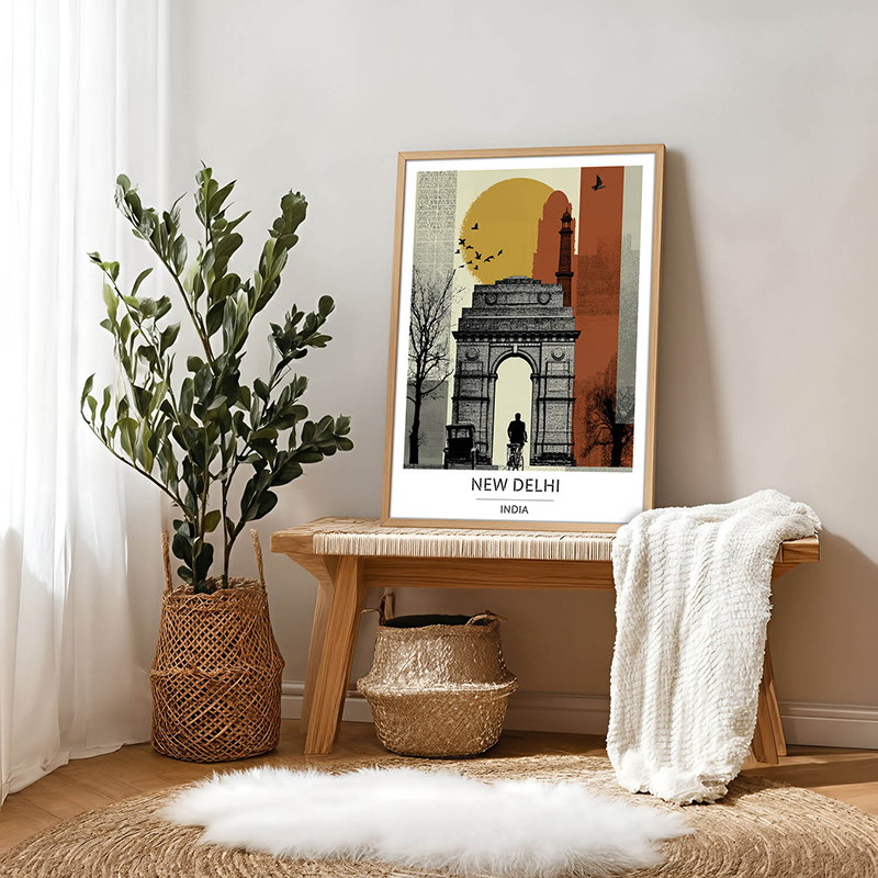 Majestic India Gate Delhi Wall Art With Brown Frame - Small