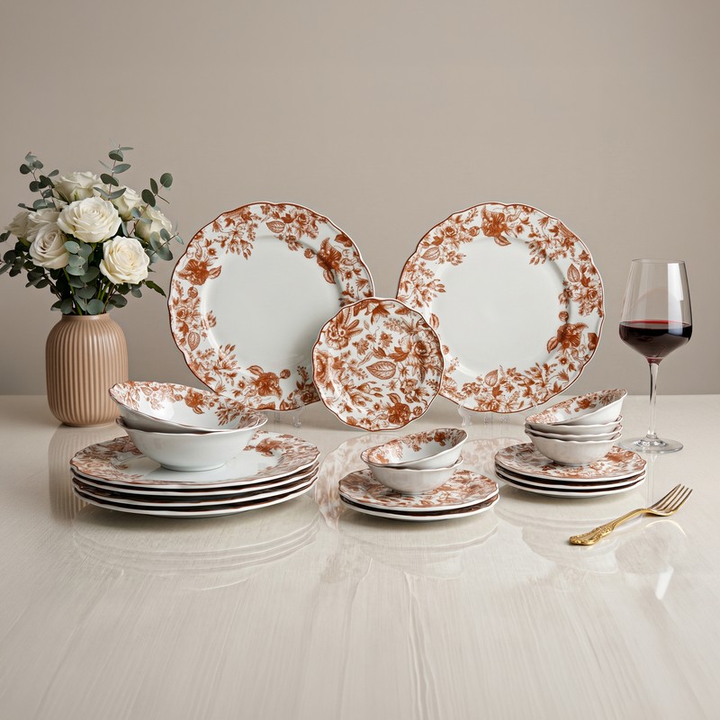 Hearthline Porcelain Dinner Set (Red & White) - 20 Piece Set