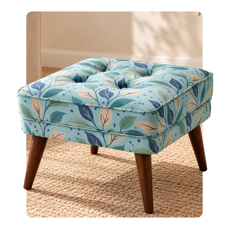 Harmony Teak Wood Ottomans & Pouffe - Blue