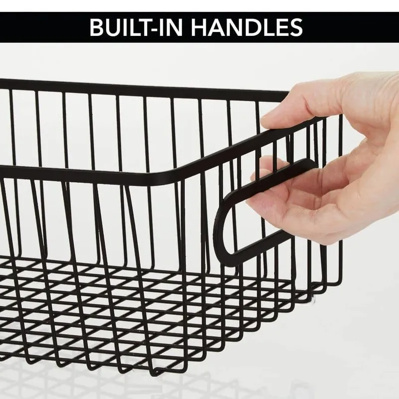 Close-up of a black wire basket with a built-in side handle
