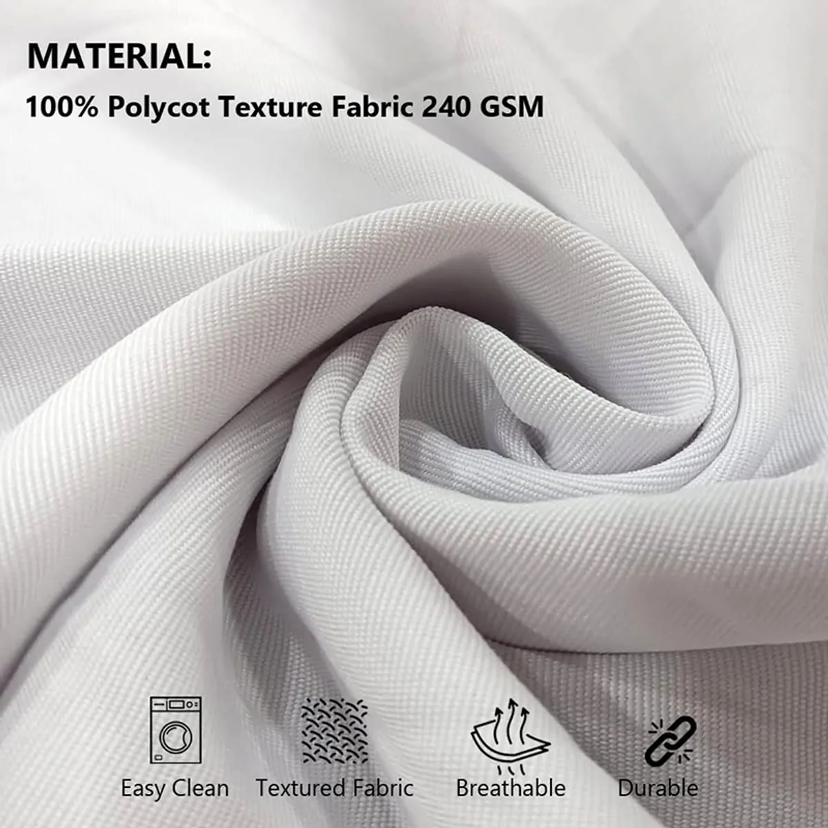 Close-up view of light-coloured textured cushion cover fabric.