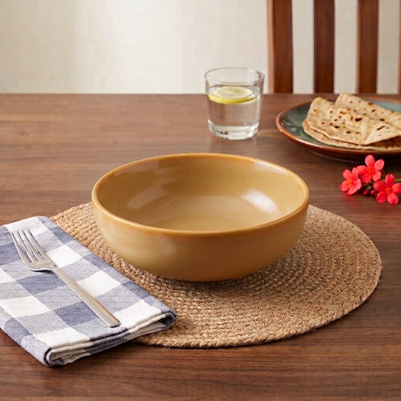 Dining Delight Ceramic Serving Bowl (Beige) - 750 mL - 750 mL