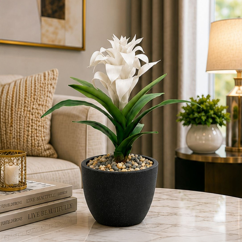 29 cm (1 ft) Desert Bloom Artificial Bromeliad Plant (White)