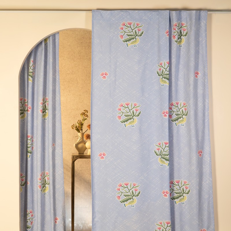 Royal Chrome Printed Cotton Curtains - Set of Two - Door - 7 Feet