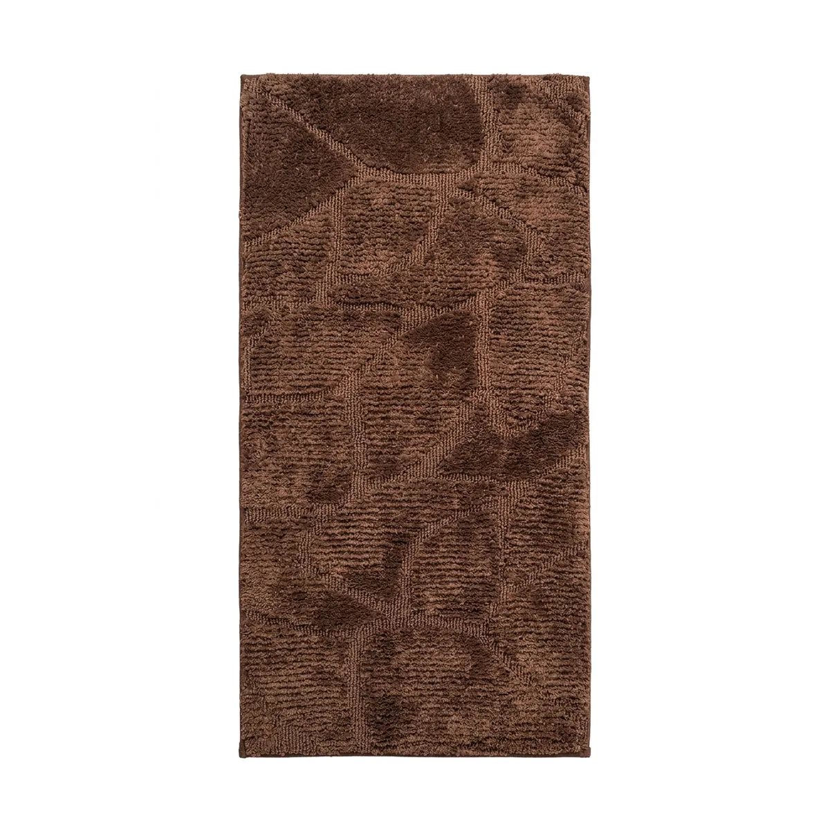 Brown rectangular runner rug with an abstract raised geometric pattern