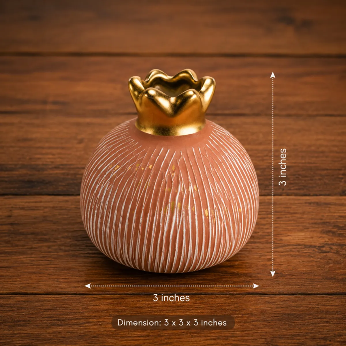 Ivory pomegranate vase shown with visible width and height markings