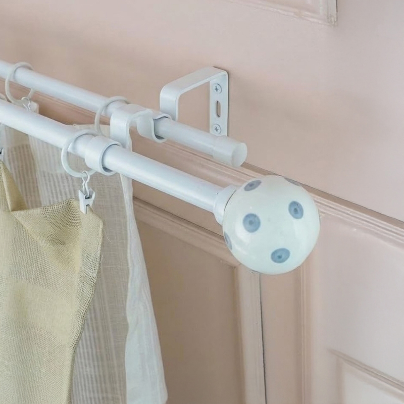 Polka Duo Extendable 1" Double Curtain Rod With Round Finial & Brackets