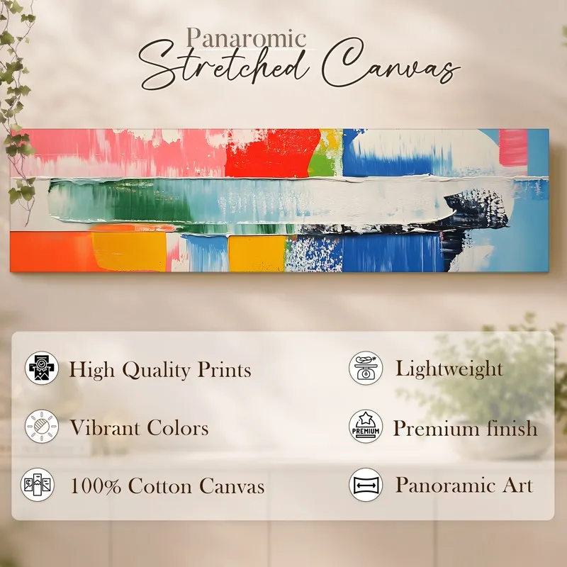 Multicolour abstract stretched canvas wall art with bold brushstroke design