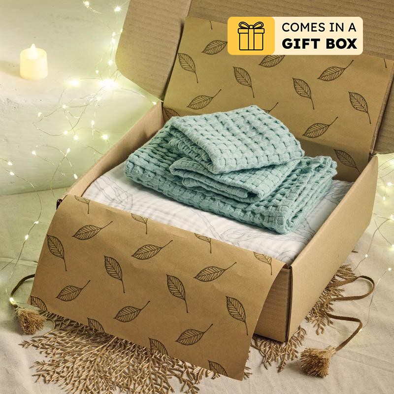 Tinsel Dust Bamboo Cotton Towel Gifting Set (Blue) - Three Piece Set - Bundles