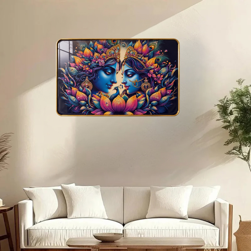 Petals of Devotion Krishna Resin Wall Art With Frame - Small
