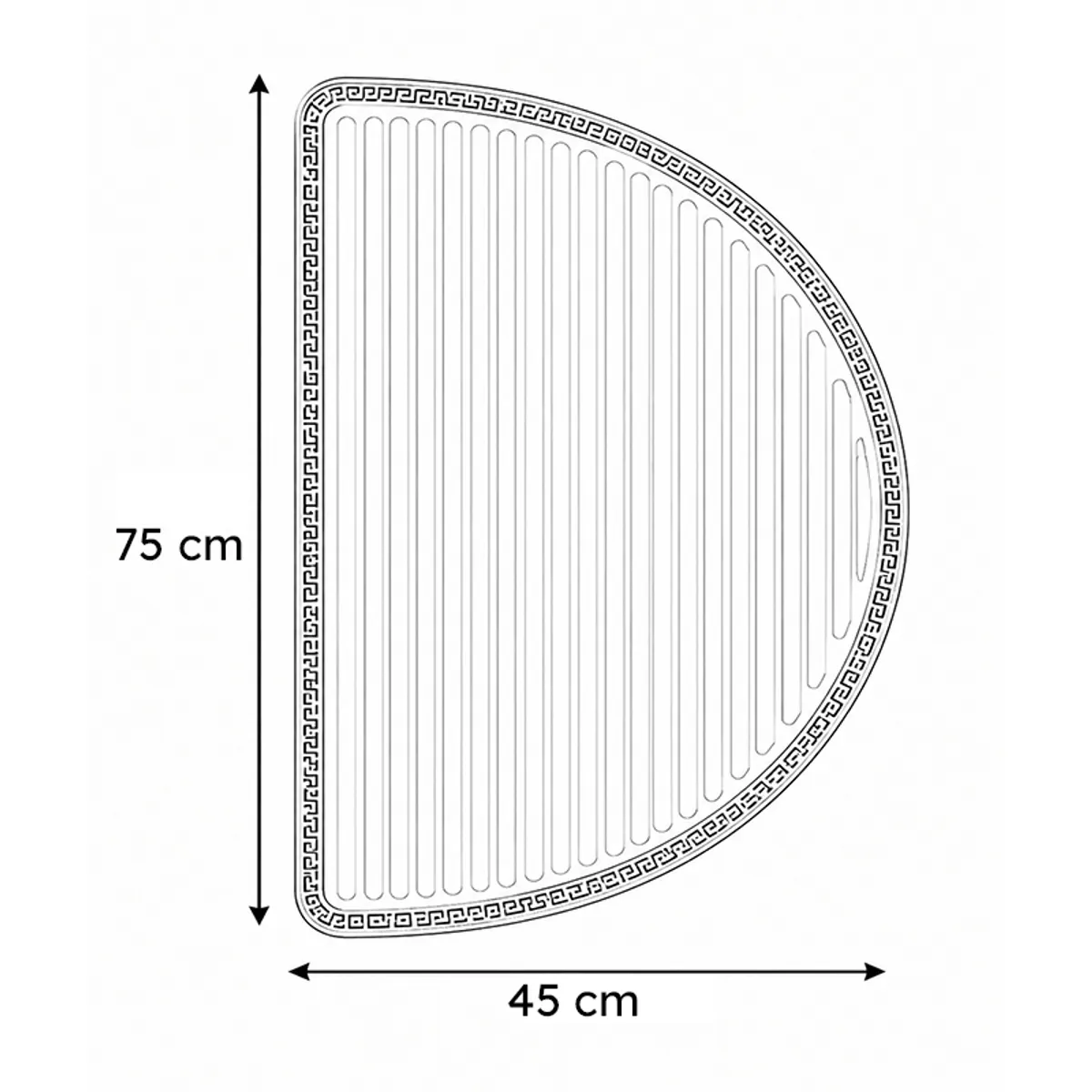 Outline diagram of the D-shaped mat with dimensions shown visually