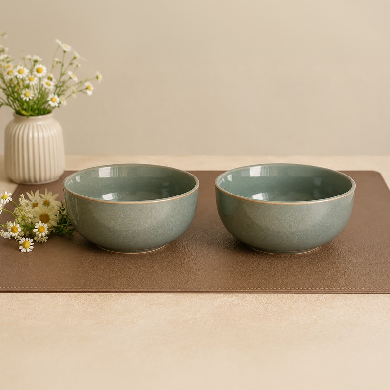Home Feast Ceramic Serving Bowls (Sea Green/650 mL Each) - Set of Two - 650 mL