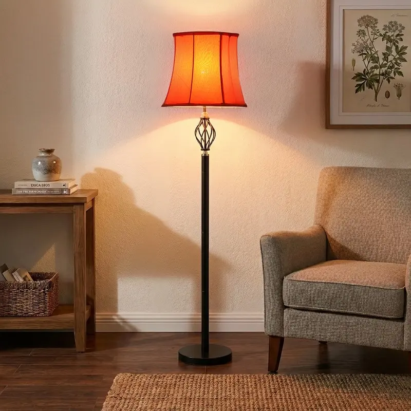 Tangerine Bell Shade Birdcage Cotton Floor Lamp