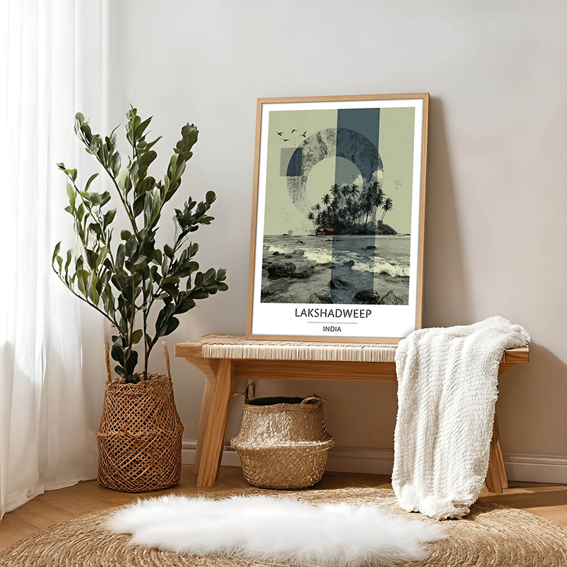 Lone Isle of Lakshadweep Wall Art With Brown Frame - Small