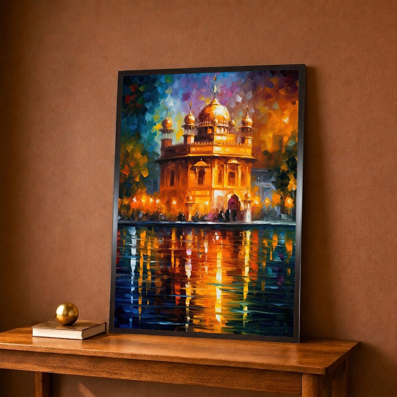 Illuminated Golden Temple Canvas Wall Painting