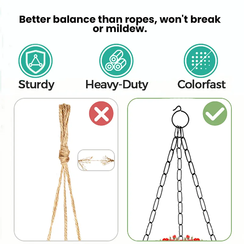 Comparison graphic showing rope hanger and black chain hanger