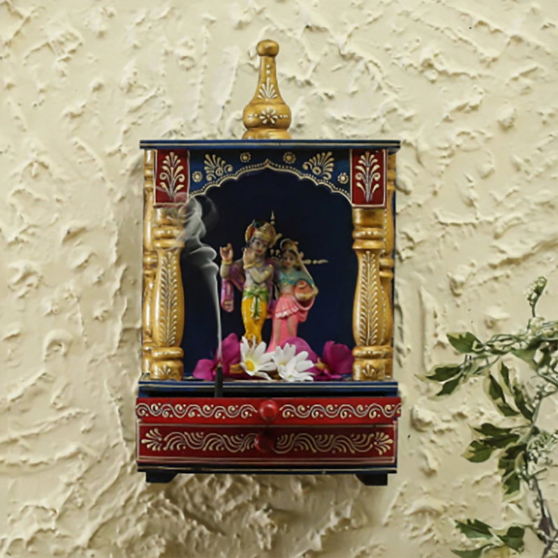 Rajwada Devotion Mango Wood & MDF Mandir - Blue