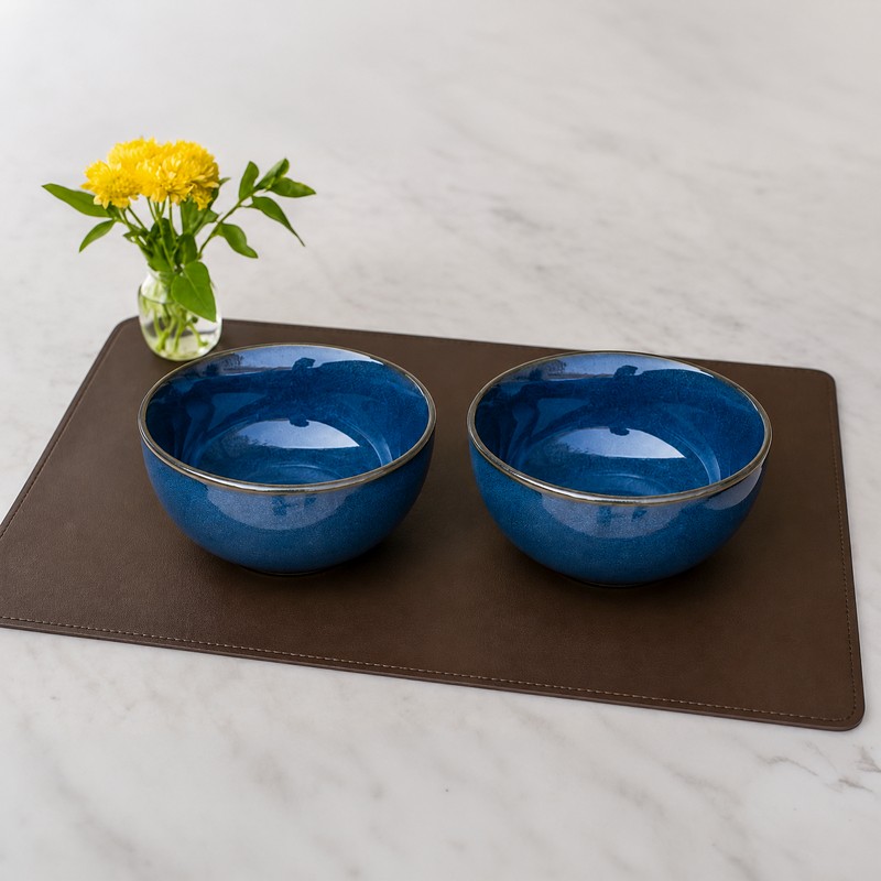 Feast & Gather Ceramic Serving Bowls (Blue & Brown/650 mL Each) - Set of Two - 650 mL
