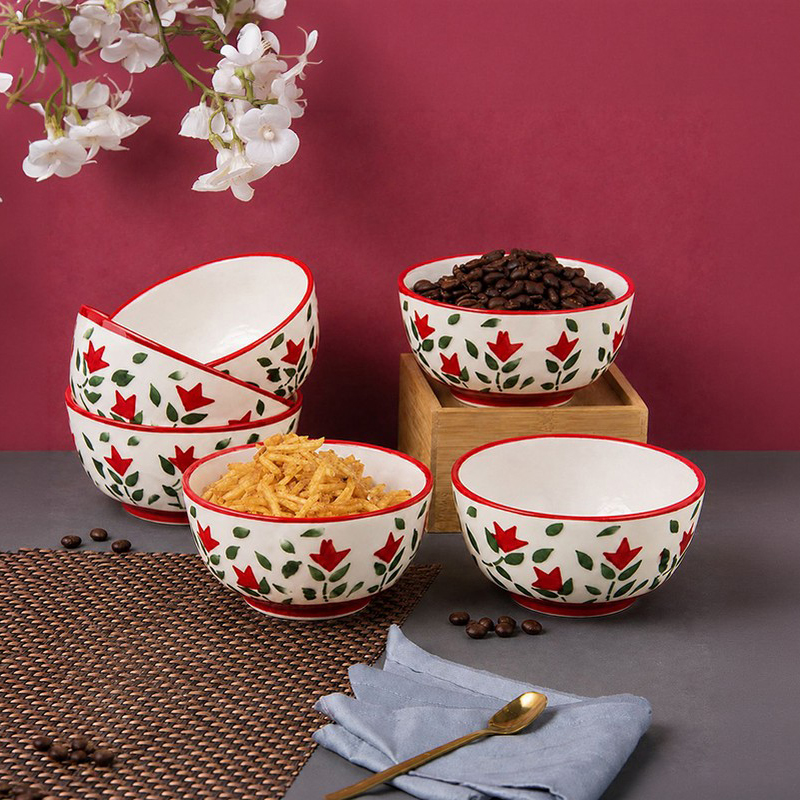 Munchique Snack Bowl (Red/180 mL Each) - Set of Six