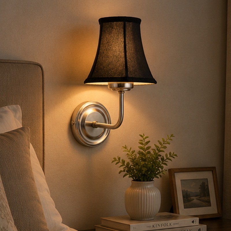 Amber Glow Cotton & Steel Wall Lamp - Black