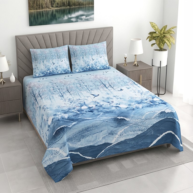 Ocean Breeze Cotton Bedsheet - 400 TC - King