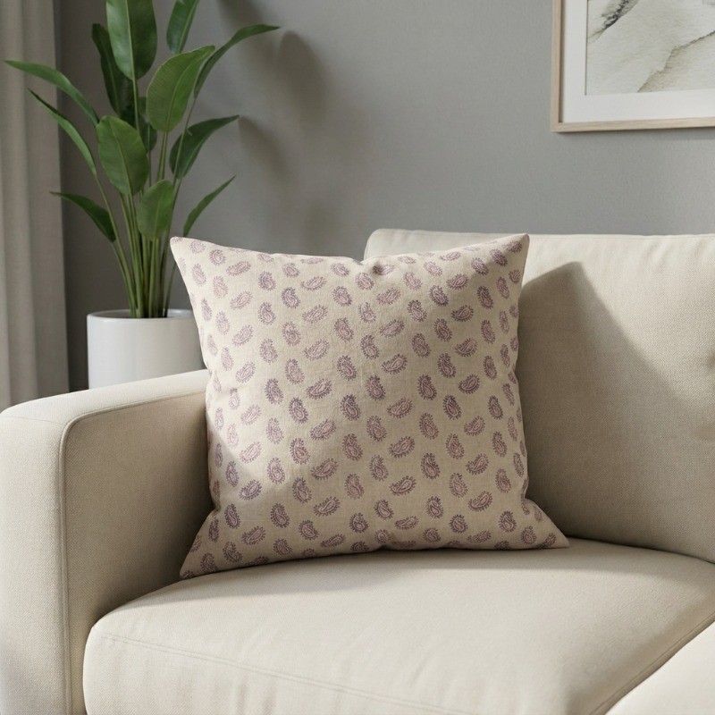 Bloom Touch Printed Cotton Cushion Cover - White,Pink