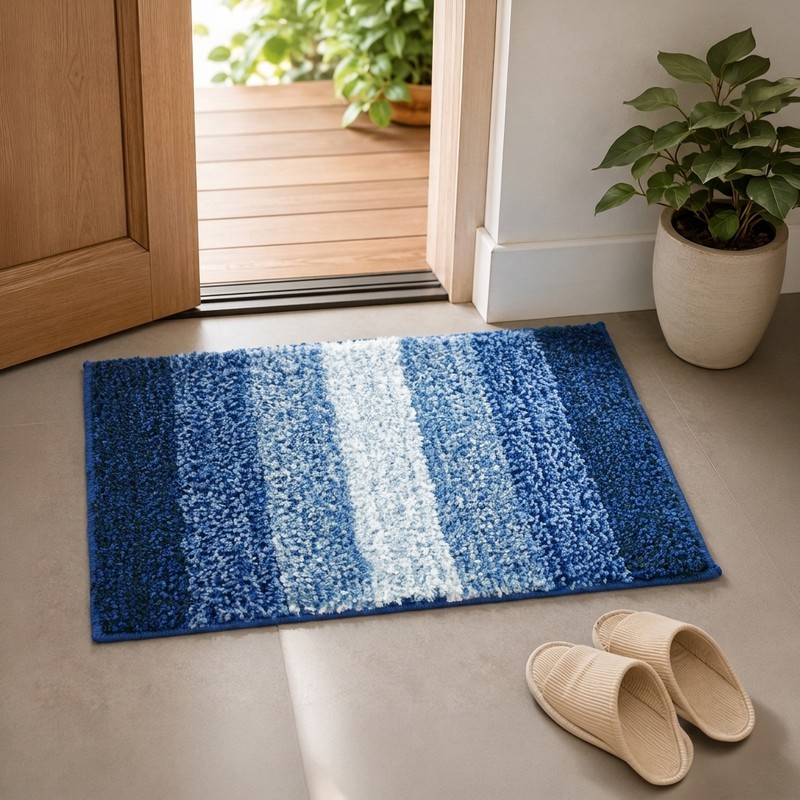 ComfortWeave Anti Skid Bath Mat - Blue & White - 50 x 70 cms