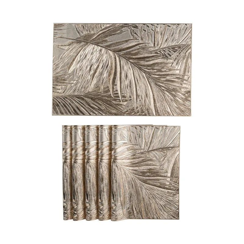 Single table mat and stacked set showing metallic palm leaf design