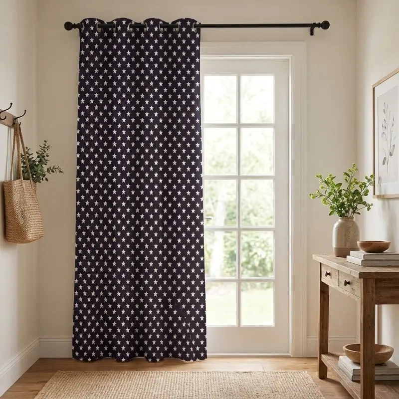 Star World Printed Cotton Curtain - Black - Window - 5 Feet