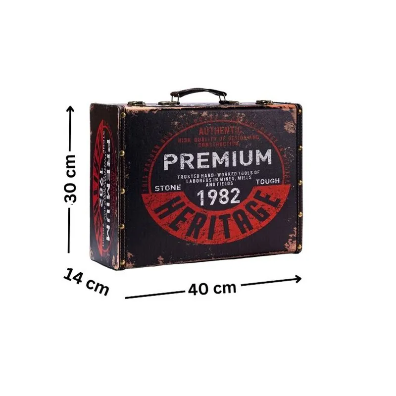 Rectangular vintage storage box shown from the front on a plain background