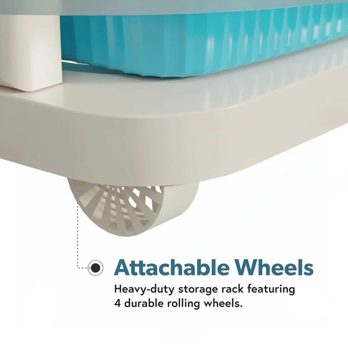 Close-up of a rack base showing a small caster wheel