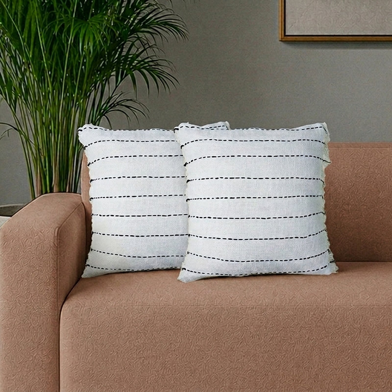 Dottie Embroidered Cotton Cushion Cover - Set Of Two
