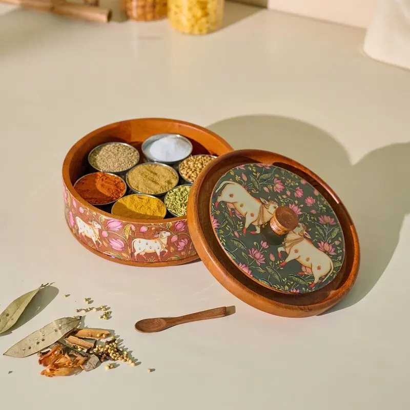 Timber Spice Wood Round Masala Box