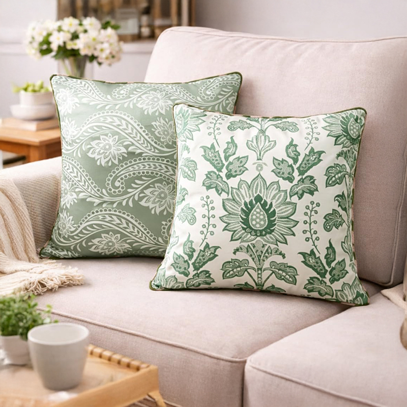 Sunburst Leaf Printed Cushion Covers - Set of Two - 16 x 16 Inches