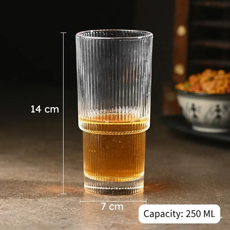 Clear ribbed cocktail glass shown with capacity graphic