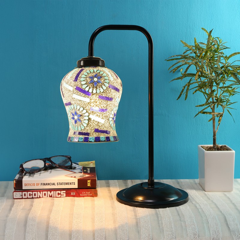 Mosaic Arch Glass Table Lamp - Blue