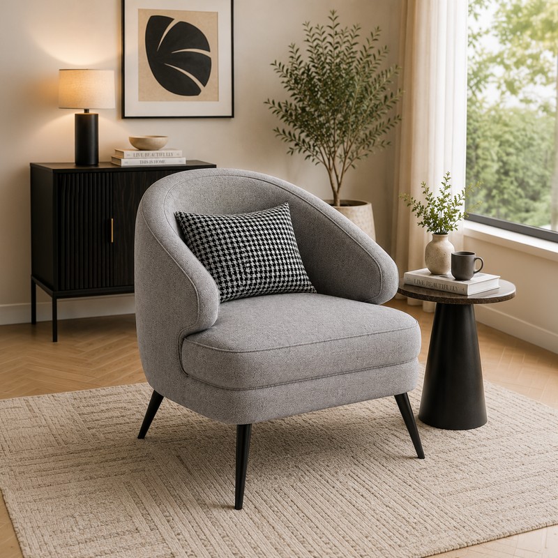 Solstice Teak Wood & Suede Accent Chair - Grey