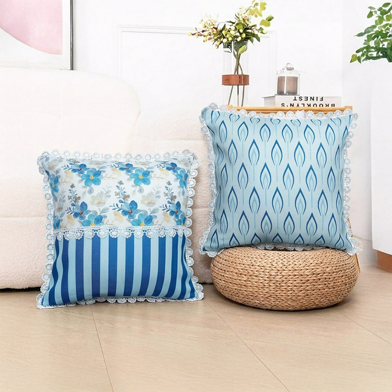 Striped Feather Printed Cushion Covers - Set of Two - 16 x 16 Inches