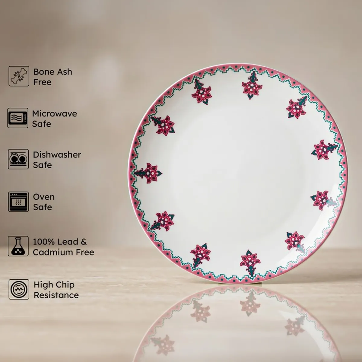 Single pink and white floral quarter plate shown against a plain background.