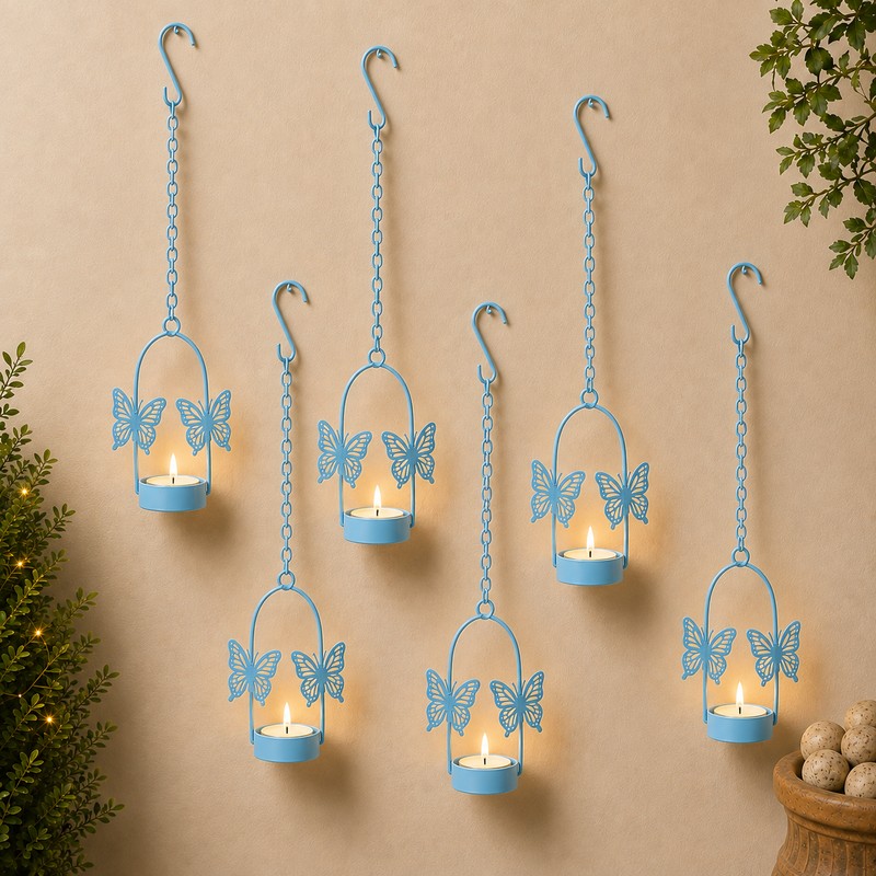 Flying Charm Tealight candle Holder (Blue) - Set of Six