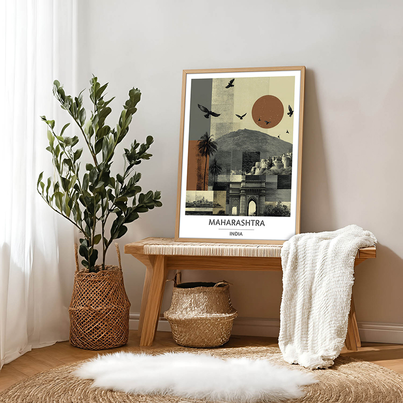Timeless Heritage of Maharashtra Wall Art With Brown Frame - Small