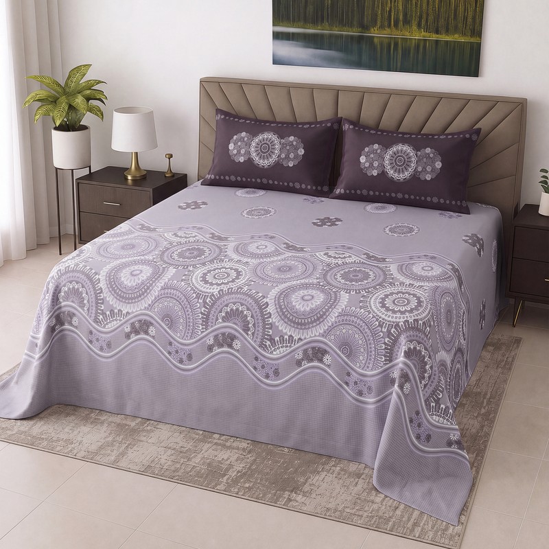 Norelia Cotton Bedsheet - Purple - King